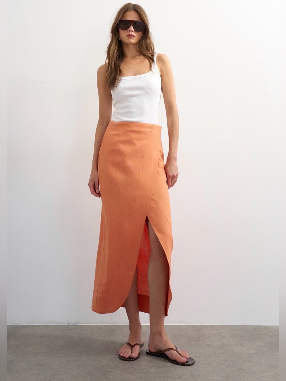 ASOS Design linen wrap maxi skirt in dusted clay sz:0